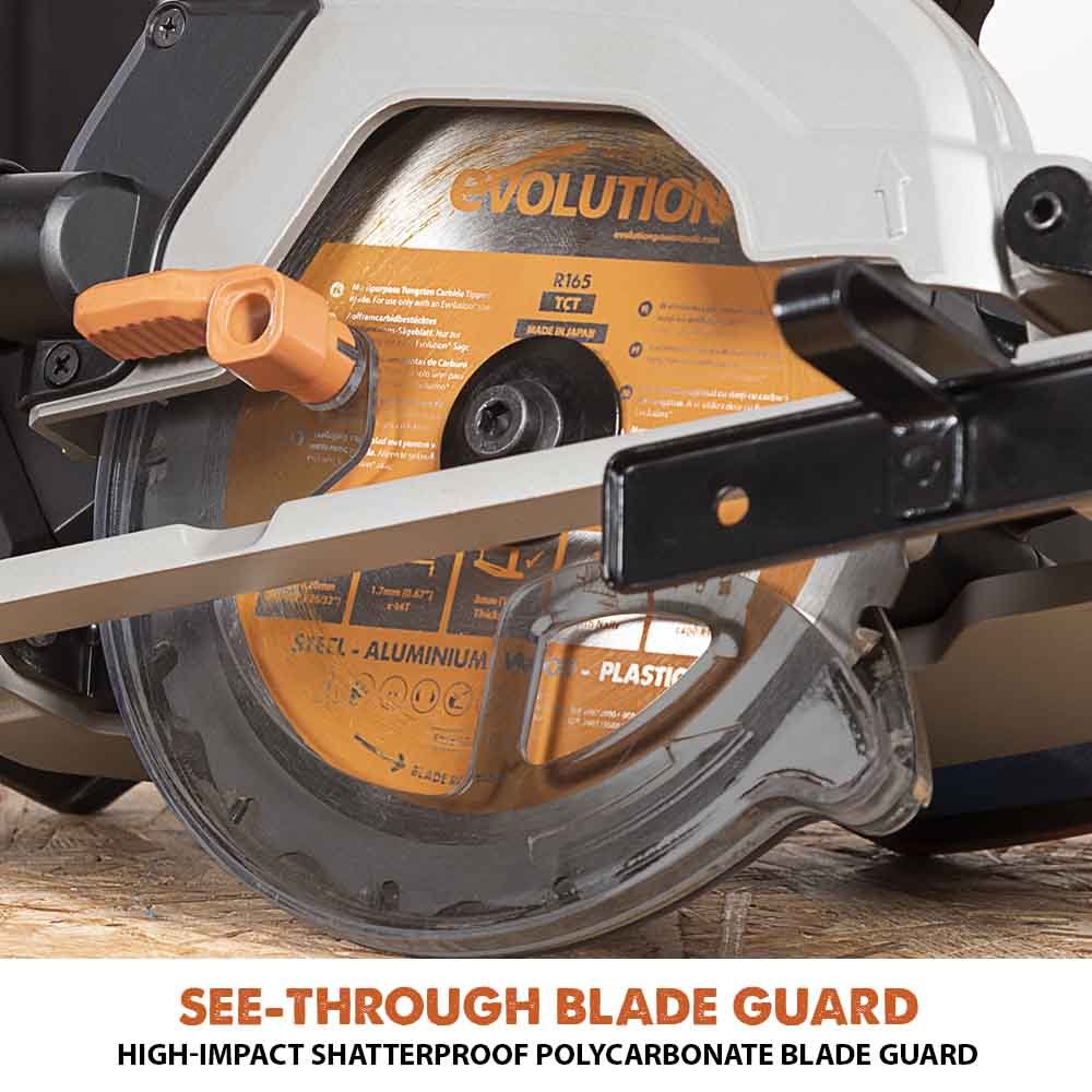 Evolution R165CCS-Li Cordless 18v Li-Ion EXT Circular Saw With 165mm TCT Multi-Material Cutting Blade