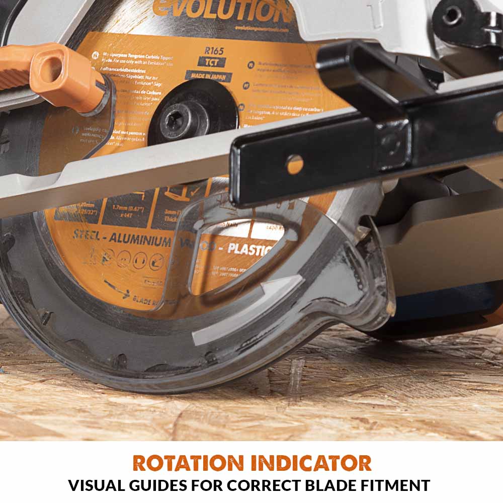 Evolution R165CCS-Li Cordless 18v Li-Ion EXT Circular Saw With 165mm TCT Multi-Material Cutting Blade