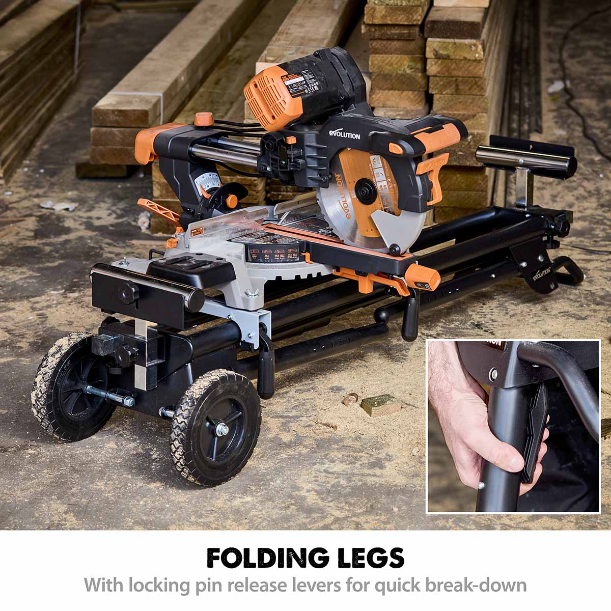 Evolution Mitre Saw Stand With Wheels and Universal Fittings