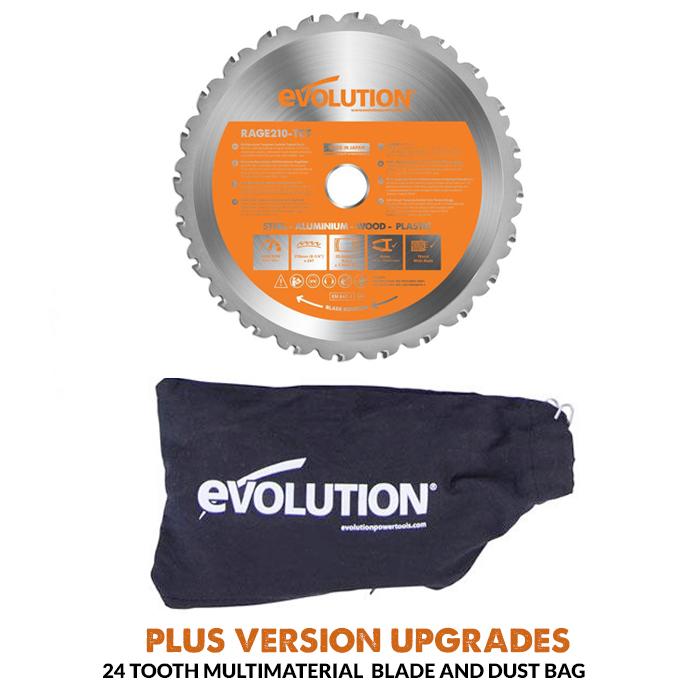 Evolution R210CMS+ 110v 210mm 1200w Compound Mitre Saw With TCT Multi-Material Cutting Blade