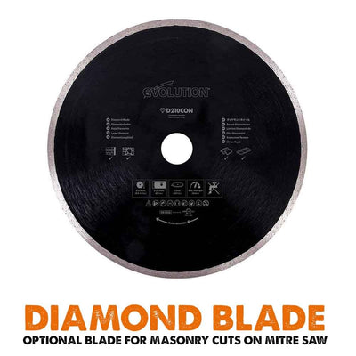 Evolution R210SMS-300+ 210mm Sliding Compound Mitre Saw With TCT Multi-Material Cutting Blade