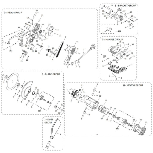 Evolution R255SMS-DB+ Spare Parts (Head) - Evolution Power Tools UK
