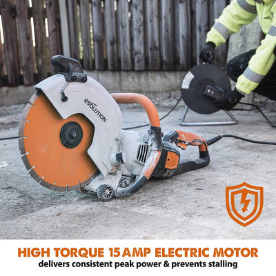 Evolution R300DCT+ Electric Disc Cutter/Concrete Saw With Water Dust Suppression and 300mm Premium Diamond Blade