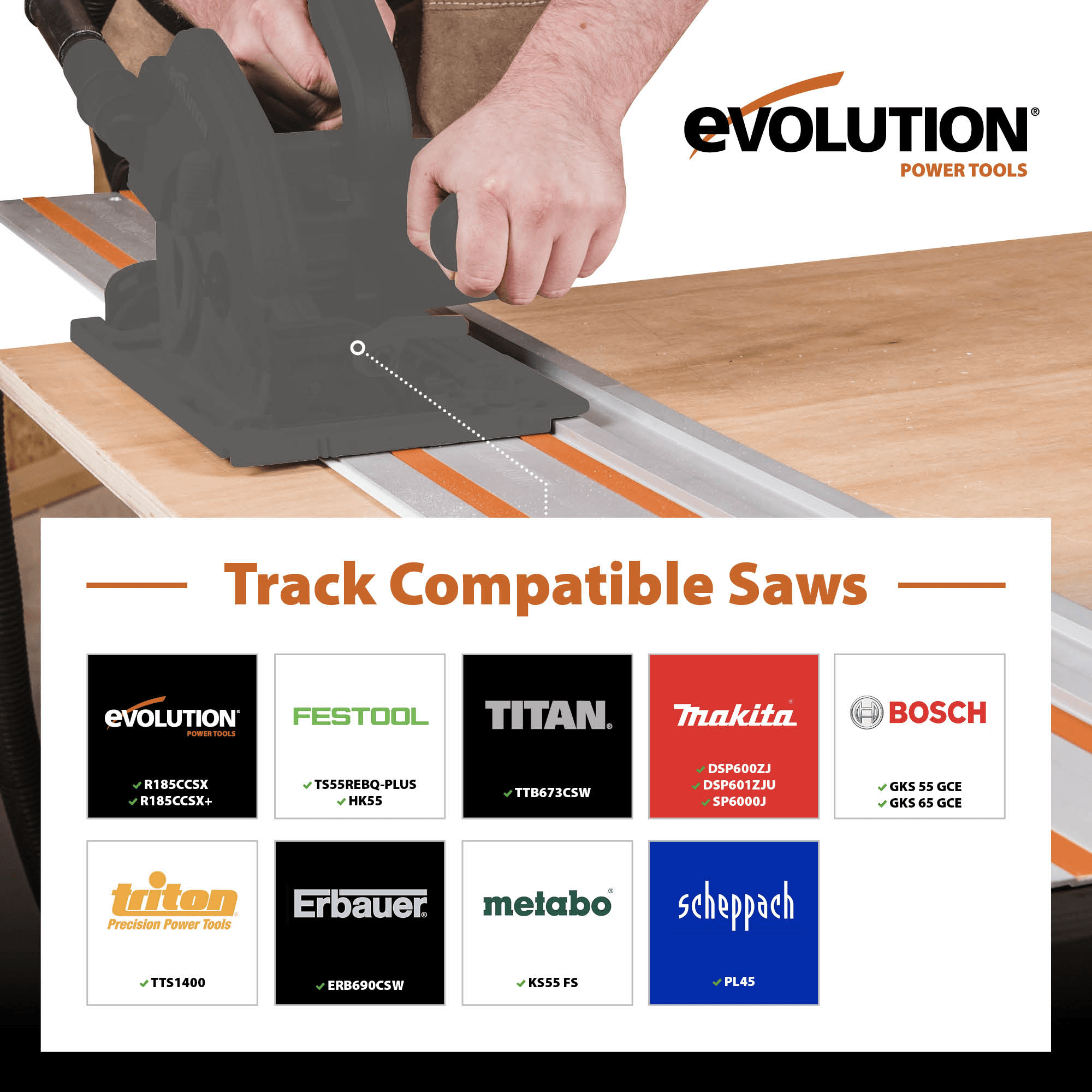 Evolution ST2800-G2 Universal 2.8m Circular Saw Track (2x 1400mm ) With Self-Aligning Connectors