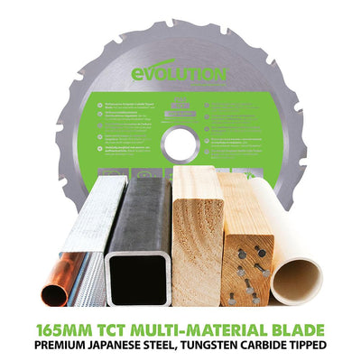 Evolution F165CCSL Circular Saw with 165mm TCT Multi-Material Cutting Blade