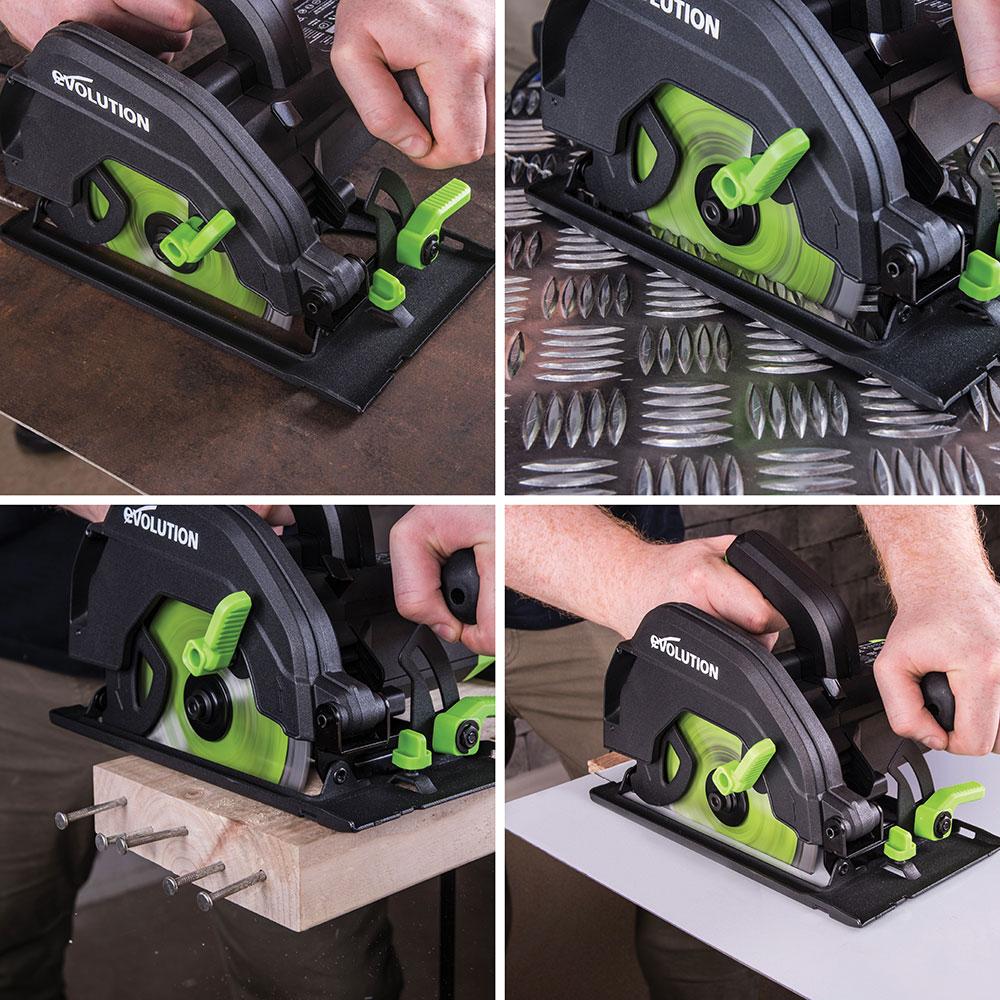 Evolution F165CCSL Circular Saw with 165mm TCT Multi-Material Cutting Blade