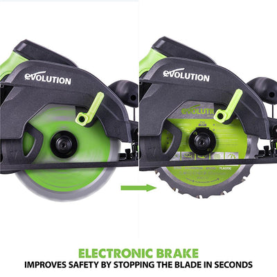 Evolution F165CCSL Circular Saw with 165mm TCT Multi-Material Cutting Blade