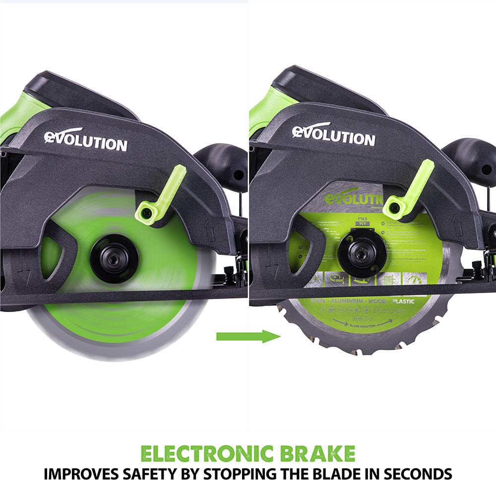 Evolution F165CCSL Circular Saw with 165mm TCT Multi-Material Cutting Blade