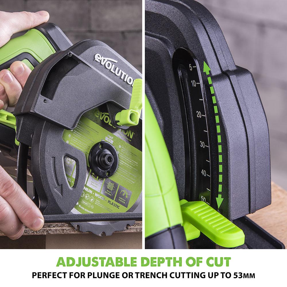 Evolution F165CCSL Circular Saw with 165mm TCT Multi-Material Cutting Blade