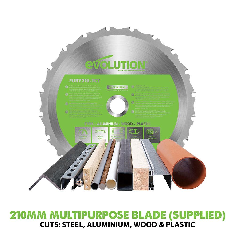 Evolution F210CMS (230V) Sliding Mitre Saw With 210mm Multi-Material Cutting Blade