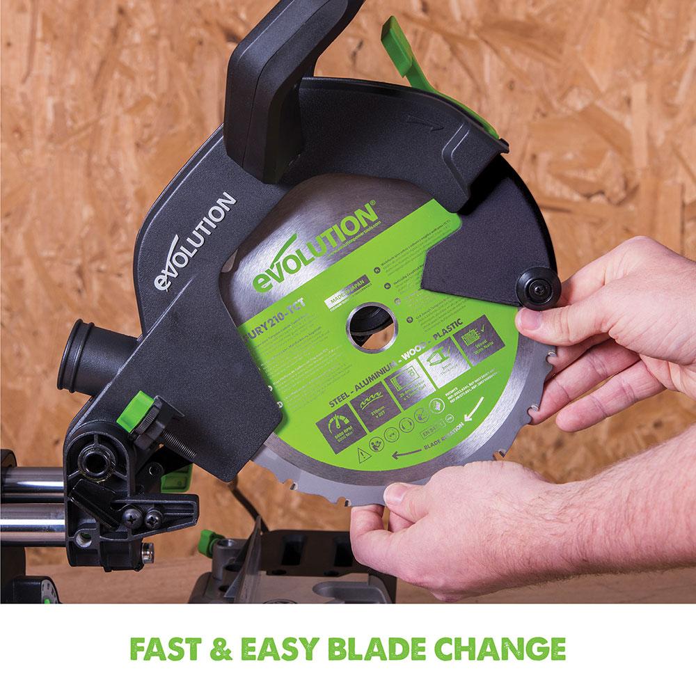 Evolution F210SMS (230V) Sliding Mitre Saw With 210mm Multi-Material Cutting Blade