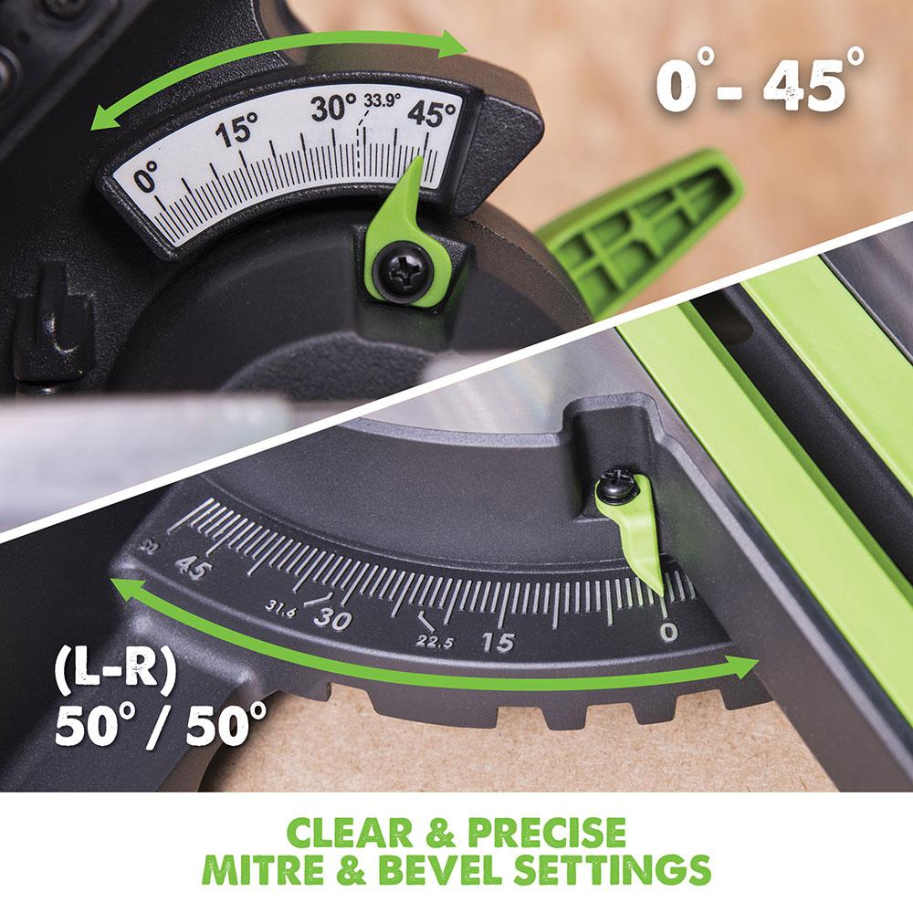 Evolution F255SMS (230V) Compound Mitre Saw With 255mm Multi-Material Cutting Blade