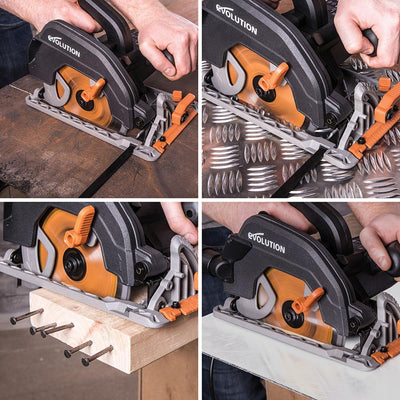 Evolution R185CCS Circular Saw with 185mm TCT Multi-Material Cutting Blade