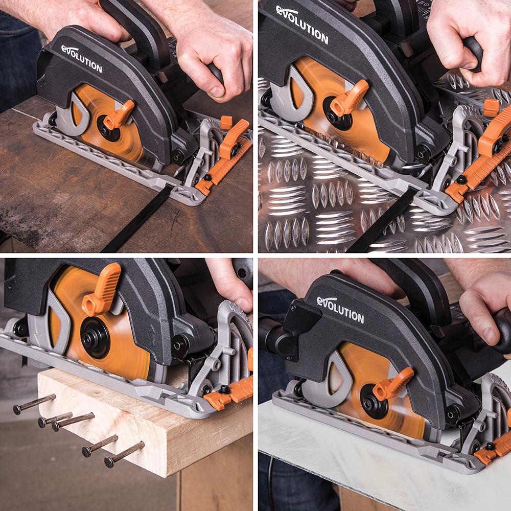 Evolution R185CCS Circular Saw with 185mm TCT Multi-Material Cutting Blade