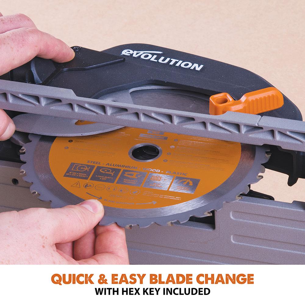 Evolution R185CCS Circular Saw with 185mm TCT Multi-Material Cutting Blade