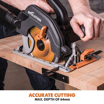 Evolution R185CCS Circular Saw with 185mm TCT Multi-Material Cutting Blade