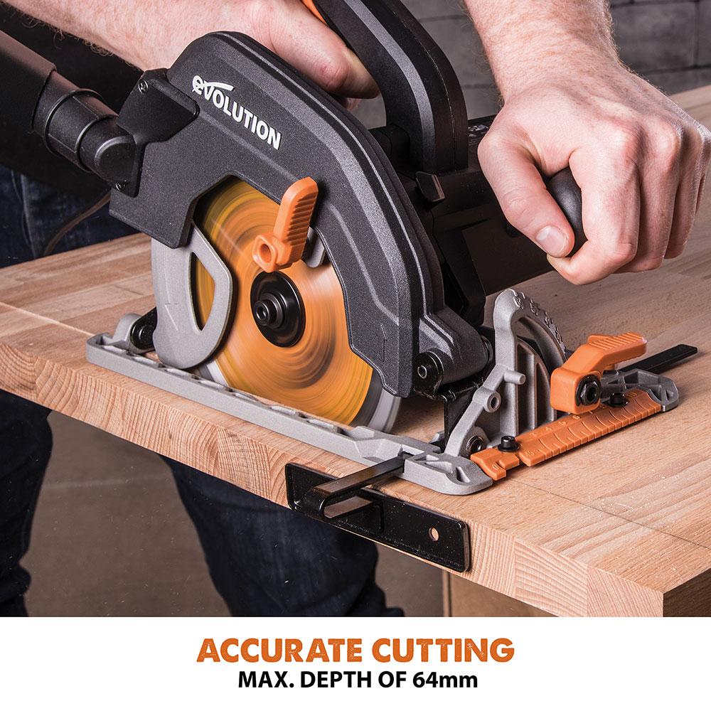 Evolution R185CCS Circular Saw with 185mm TCT Multi-Material Cutting Blade