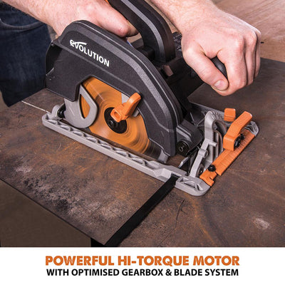 Evolution R185CCS Circular Saw with 185mm TCT Multi-Material Cutting Blade