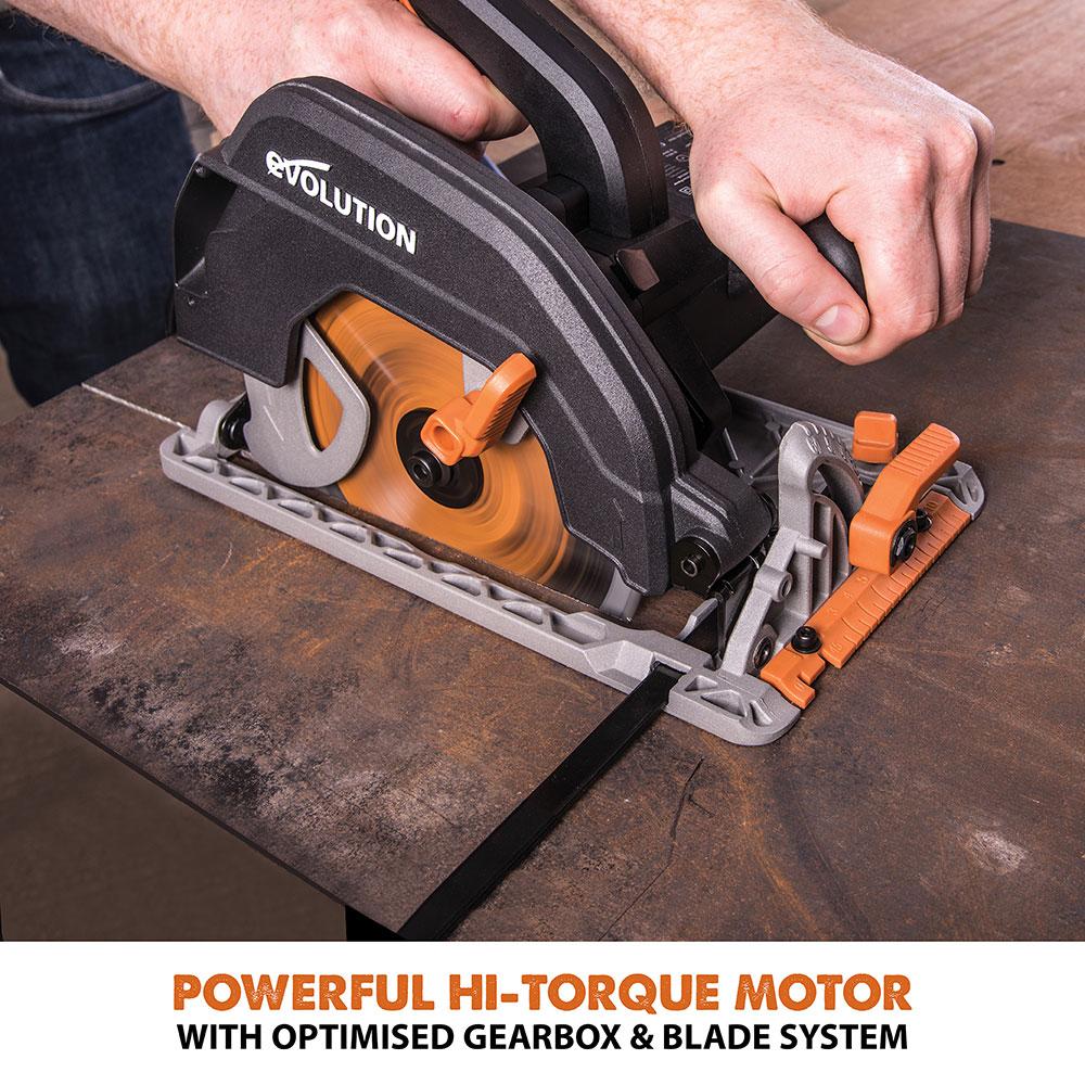 Evolution R185CCS Circular Saw with 185mm TCT Multi-Material Cutting Blade