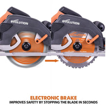 Scie circulaire/sur rail Evolution R185CCSX avec mini-rail 3 pièces de 1020 mm et lame de coupe multi-matériaux TCT de 185 mm