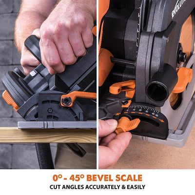 Scie circulaire/sur rail Evolution R185CCSX avec mini-rail 3 pièces de 1020 mm et lame de coupe multi-matériaux TCT de 185 mm