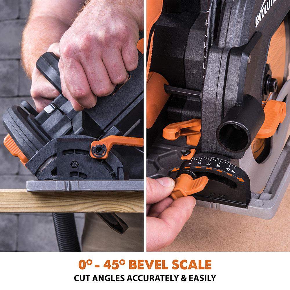 Scie circulaire/sur rail Evolution R185CCSX avec mini-rail 3 pièces de 1020 mm et lame de coupe multi-matériaux TCT de 185 mm