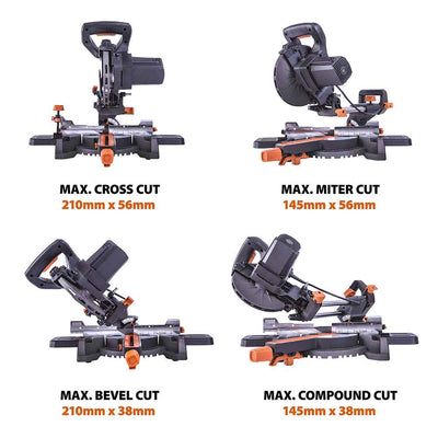Evolution R185SMS+ (230V) Sliding Mitre Saw With 185mm Multi-Material Cutting Blade