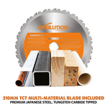 Evolution R210SMS+ (110-230V) Sliding Mitre Saw With 210mm Multi-Material Cutting Blade