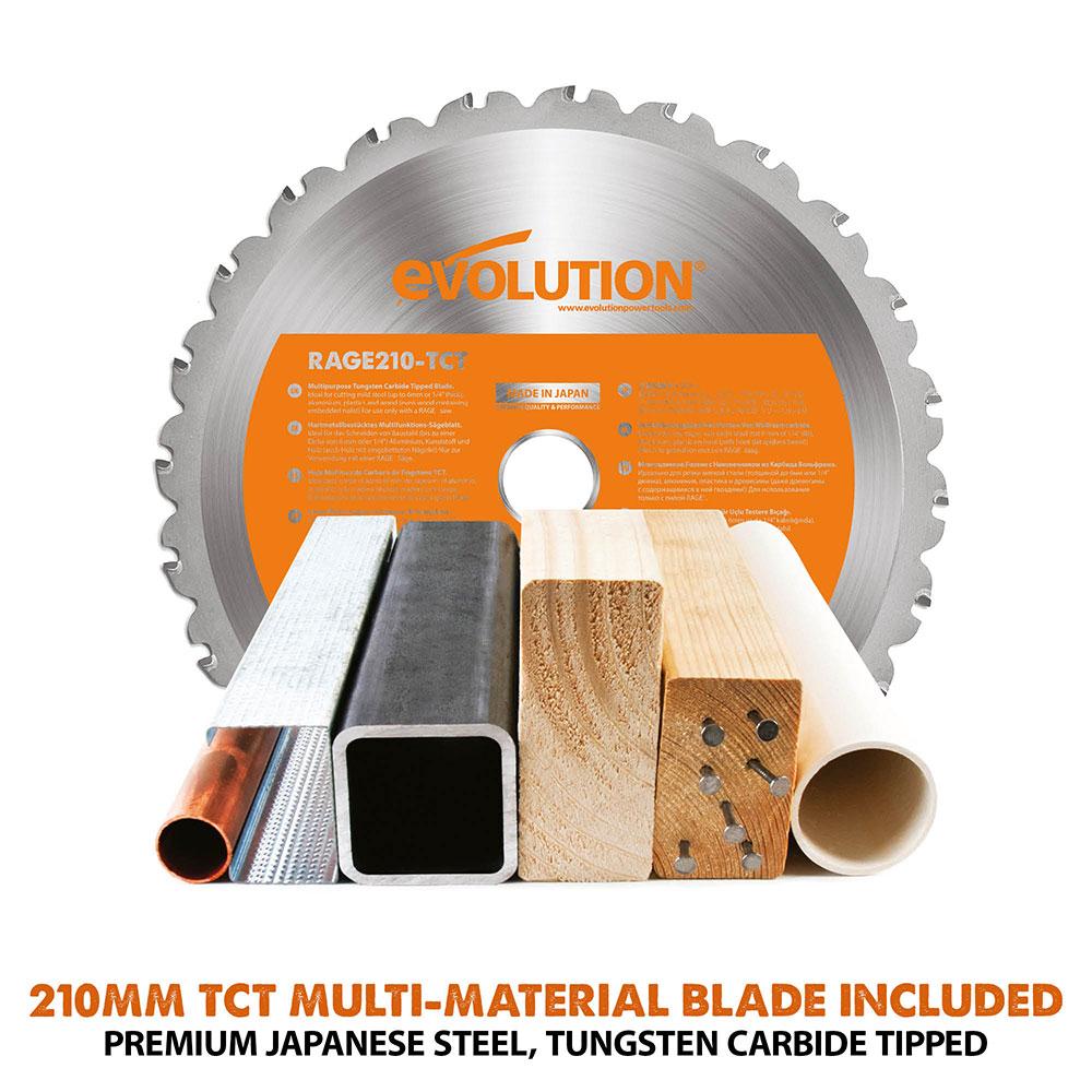 Evolution R210SMS+ (110-230V) Sliding Mitre Saw With 210mm Multi-Material Cutting Blade