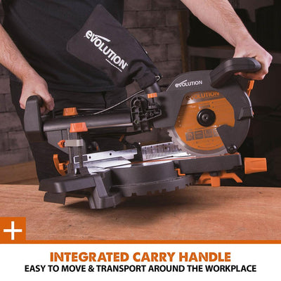 Evolution R210SMS+ (110-230V) Sliding Mitre Saw With 210mm Multi-Material Cutting Blade