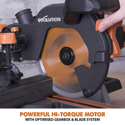 Evolution R210SMS+ (110-230V) Sliding Mitre Saw With 210mm Multi-Material Cutting Blade