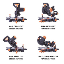 Evolution R210SMS+ (110-230V) Sliding Mitre Saw With 210mm Multi-Material Cutting Blade