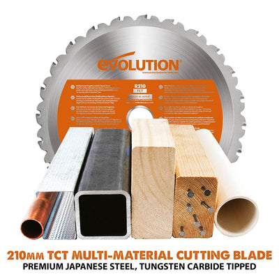 Evolution R210SMS-300+ (110-230V) Sliding Mitre Saw With 210mm Multi-Material Cutting Blade