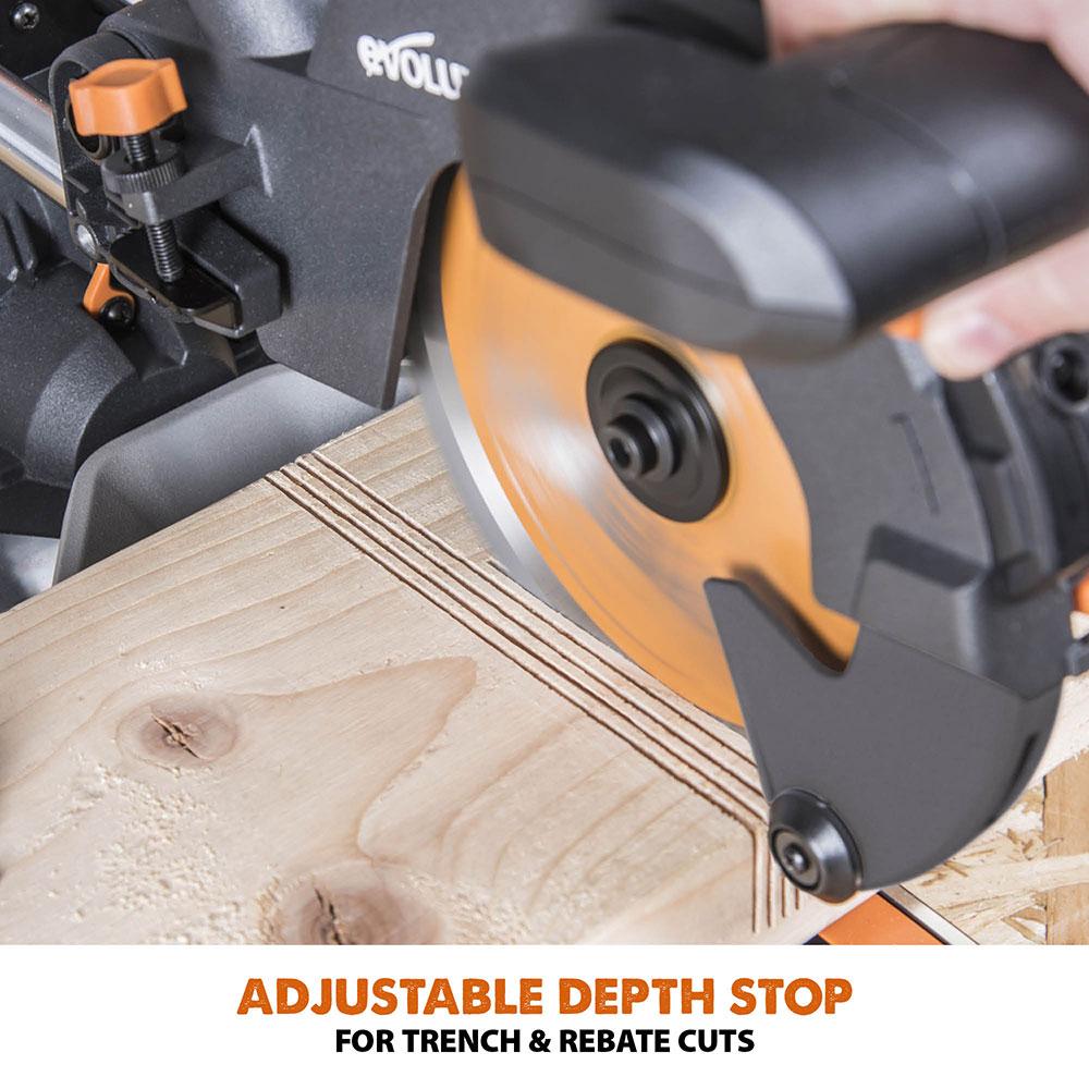 Evolution R210SMS-300+ (110-230V) Sliding Mitre Saw With 210mm Multi-Material Cutting Blade