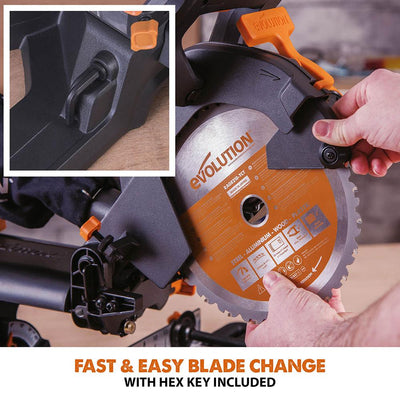 Evolution R210SMS-300+ (110-230V) Sliding Mitre Saw With 210mm Multi-Material Cutting Blade