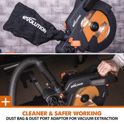 Evolution R255SMS+ (110-230V) Sliding Mitre Saw With 255mm Multi-Material Cutting Blade