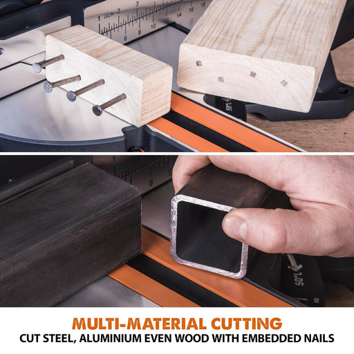 Evolution R255SMS+ - 255mm Sliding Mitre Saw With TCT Multi-Material Cutting Blade - Evolution Power Tools UK