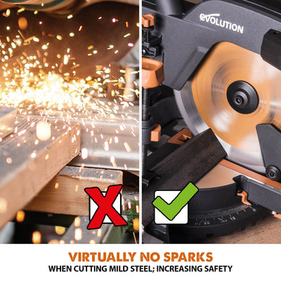 Evolution R255SMS+ (110-230V) Sliding Mitre Saw With 255mm Multi-Material Cutting Blade