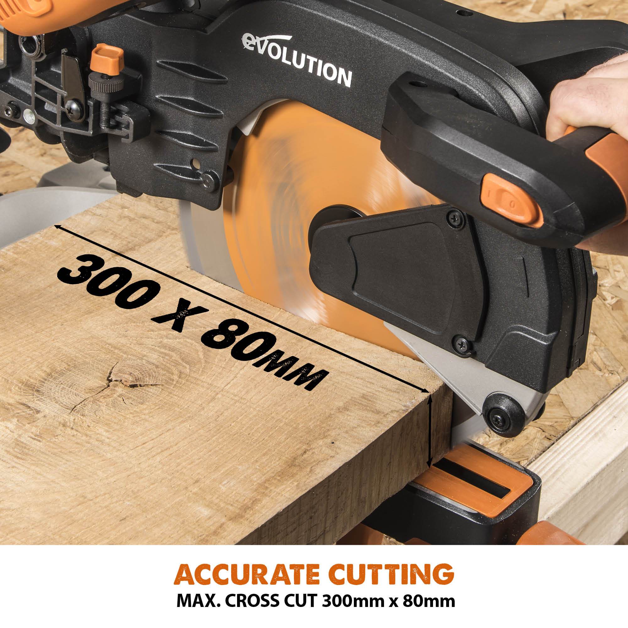 Evolution R255SMS+ (110-230V) Sliding Mitre Saw With 255mm Multi-Material Cutting Blade