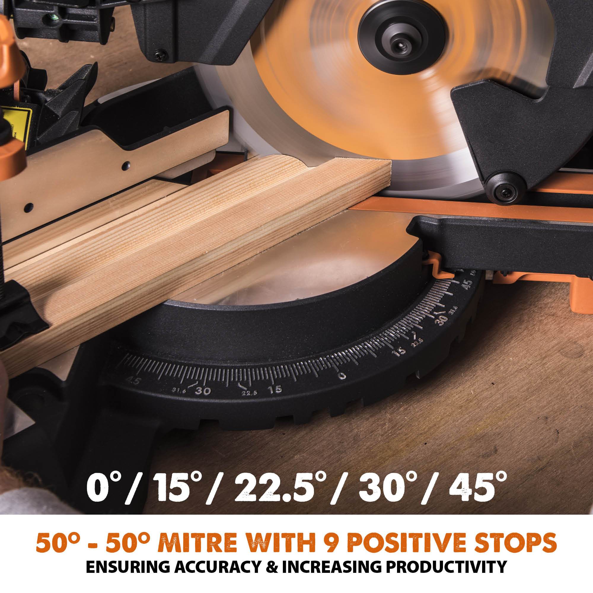 Evolution R255SMS+ (110-230V) Sliding Mitre Saw With 255mm Multi-Material Cutting Blade