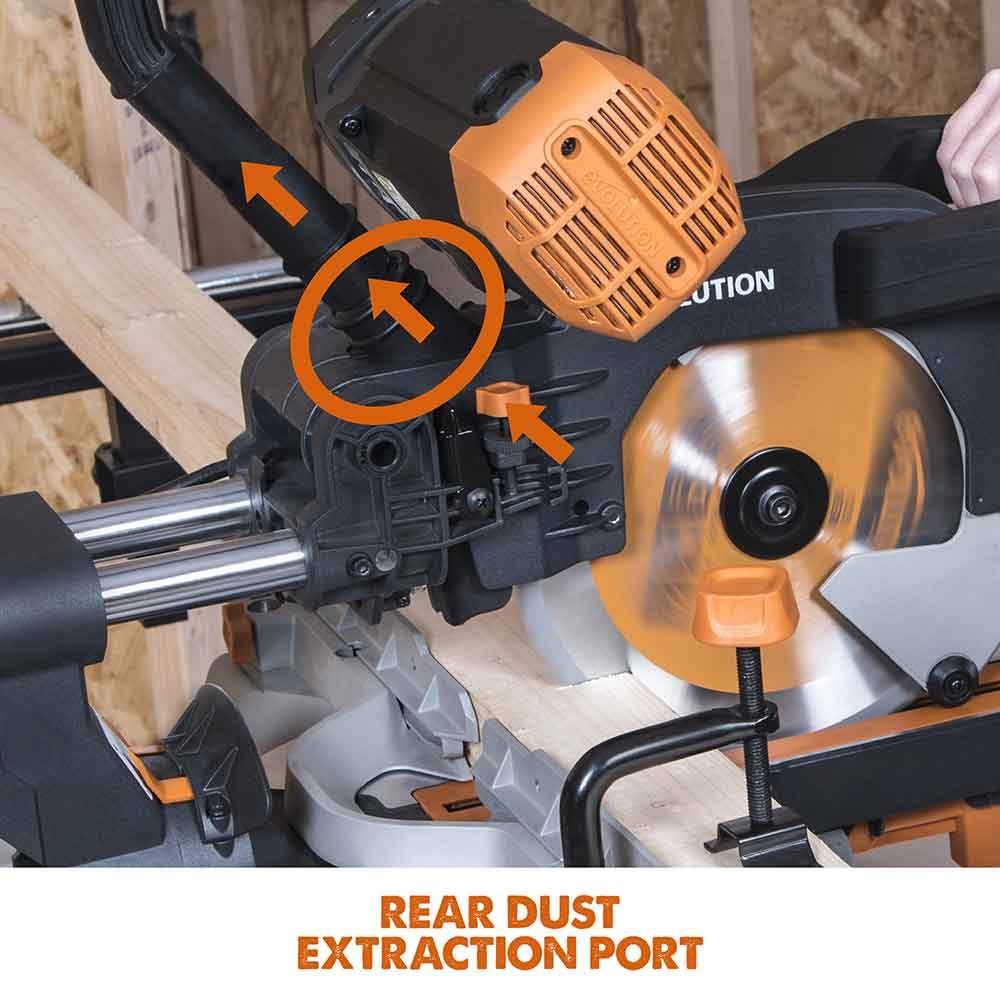 Evolution R255SMS-DB 255mm Double Bevel Sliding Mitre Saw With TCT Multi-Material Cutting Blade