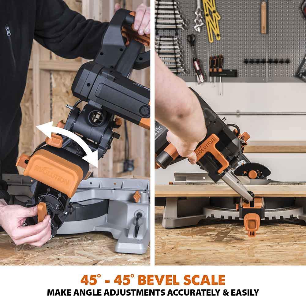 Evolution R255SMS-DB 255mm Double Bevel Sliding Mitre Saw With TCT Multi-Material Cutting Blade