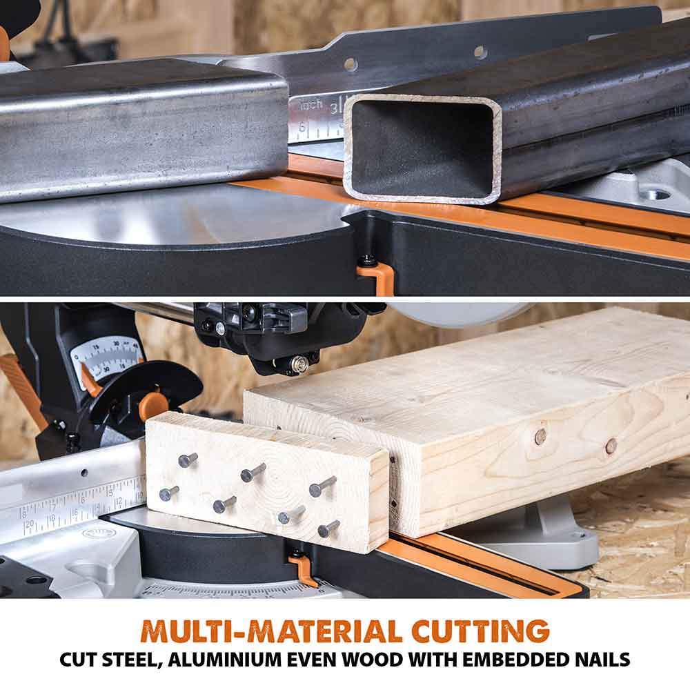 Evolution R255SMS-DB 255mm Double Bevel Sliding Mitre Saw With TCT Multi-Material Cutting Blade