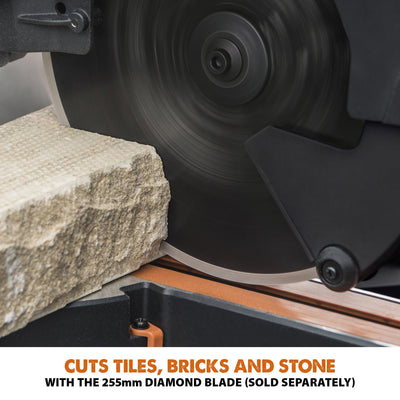 Evolution R255SMS-DB+ (110-230V) Double Bevel Sliding Mitre Saw With 255mm Multi-Material Cutting Blade and 255mm TCT Wood Blade