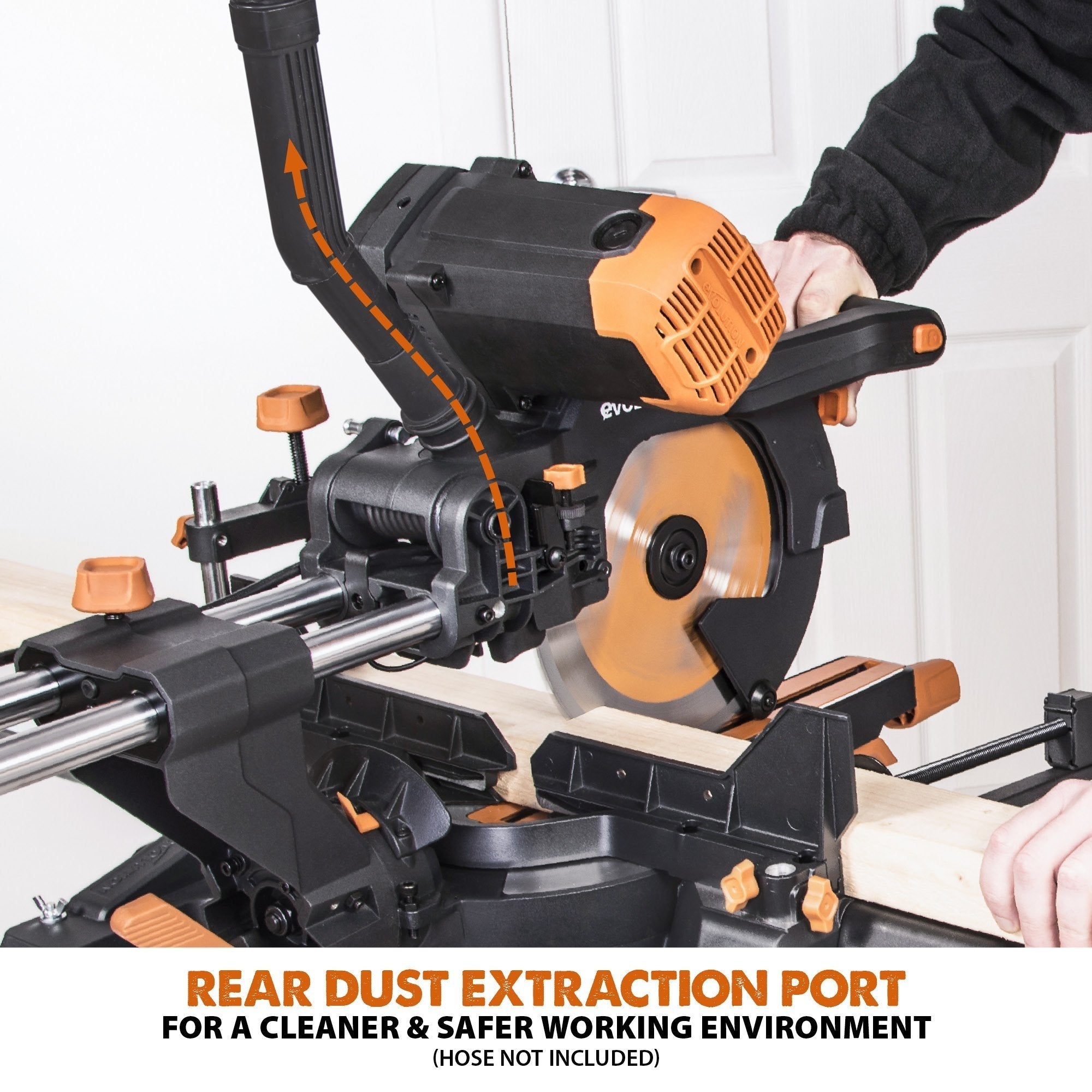 Evolution R255SMS-DB+ (110-230V) Double Bevel Sliding Mitre Saw With 255mm Multi-Material Cutting Blade and 255mm TCT Wood Blade