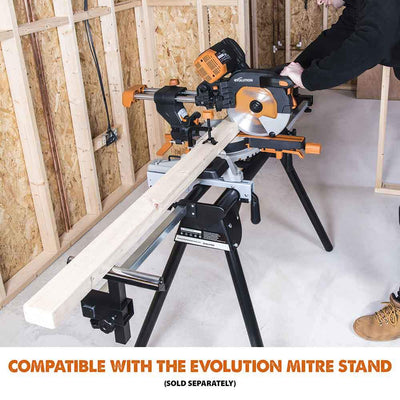 Evolution R255SMS-DB 255mm Double Bevel Sliding Mitre Saw With TCT Multi-Material Cutting Blade