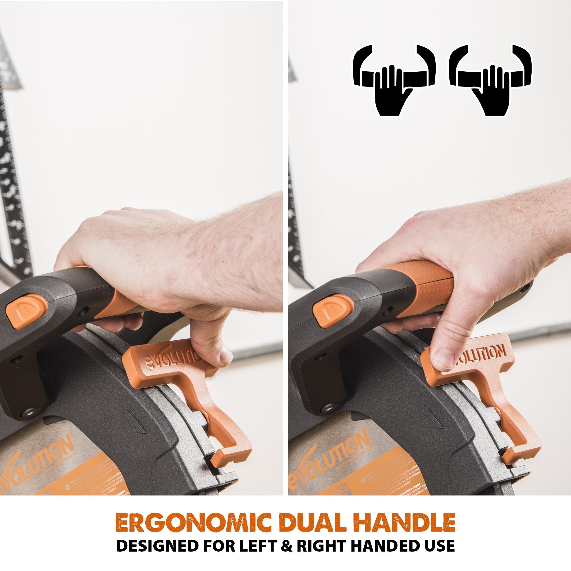 Evolution R255SMS-DB+ (110-230V) Double Bevel Sliding Mitre Saw With 255mm Multi-Material Cutting Blade and 255mm TCT Wood Blade