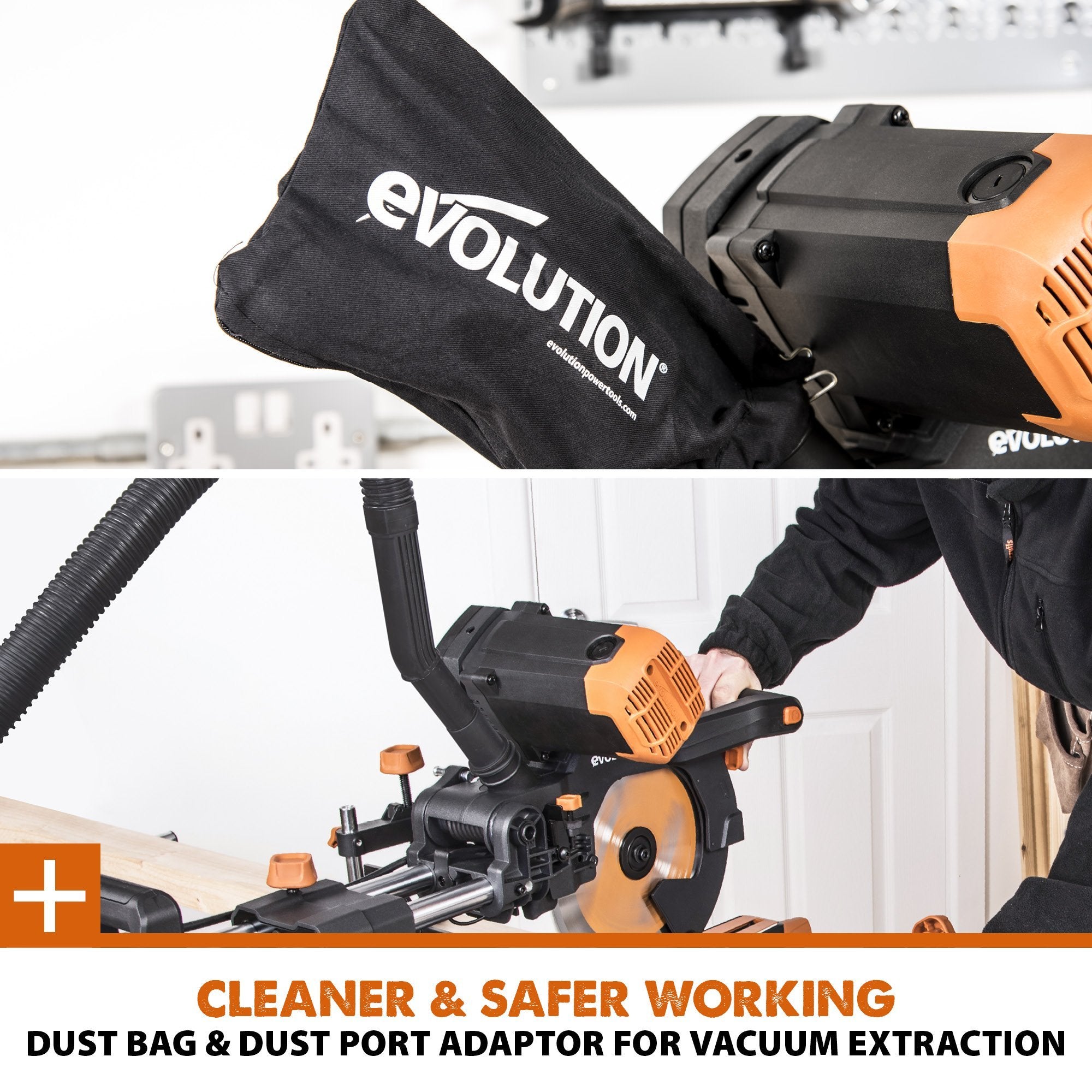 Evolution R255SMS-DB+ (110-230V) Double Bevel Sliding Mitre Saw With 255mm Multi-Material Cutting Blade and 255mm TCT Wood Blade