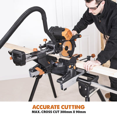 Evolution R255SMS-DB+ (110-230V) Double Bevel Sliding Mitre Saw With 255mm Multi-Material Cutting Blade and 255mm TCT Wood Blade
