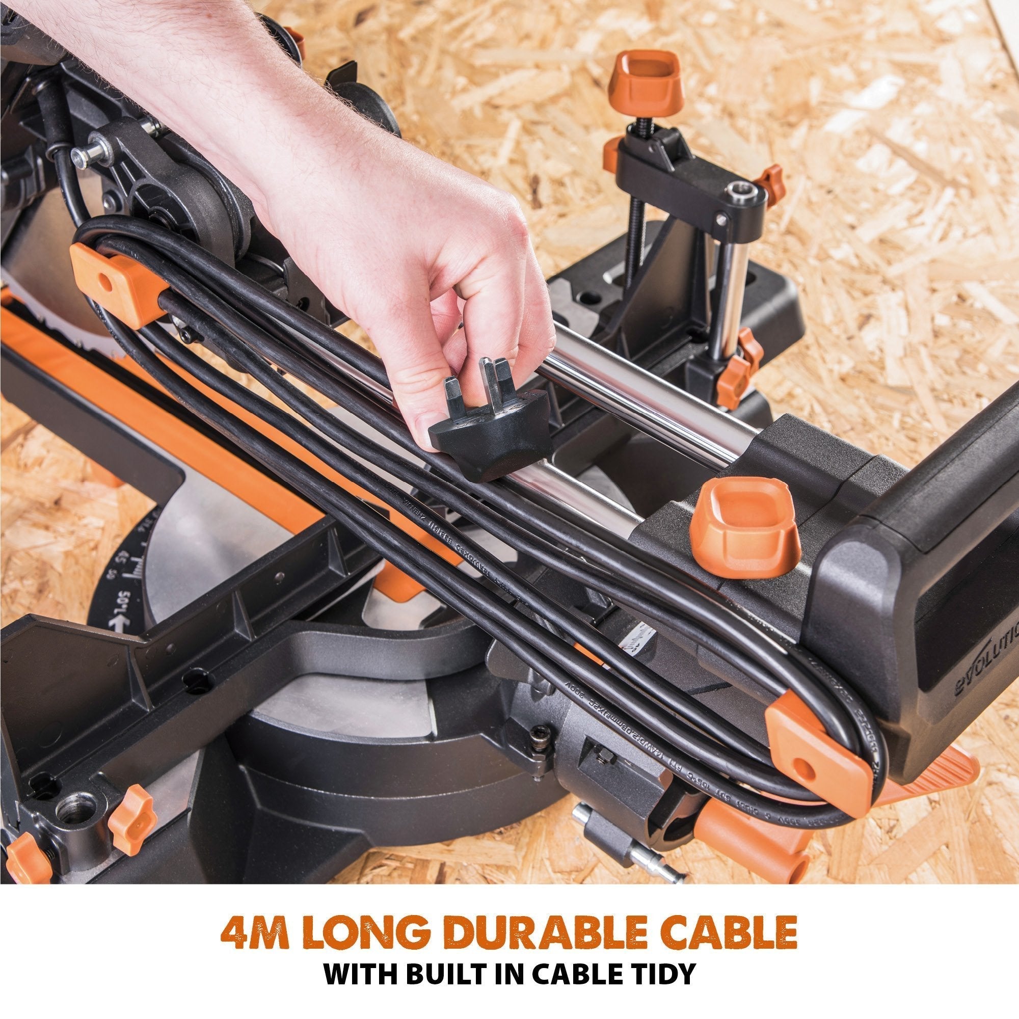 Evolution R255SMS-DB+ (110-230V) Double Bevel Sliding Mitre Saw With 255mm Multi-Material Cutting Blade and 255mm TCT Wood Blade